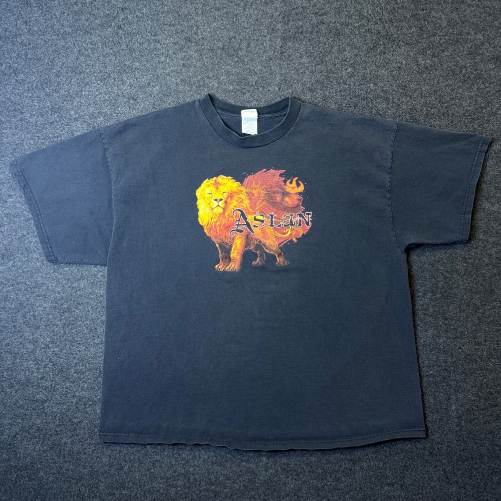 Vintage Narnia Aslan Graphic T-Shirt Mens XXL Black Lion Fantasy Movie Y2K Tee
